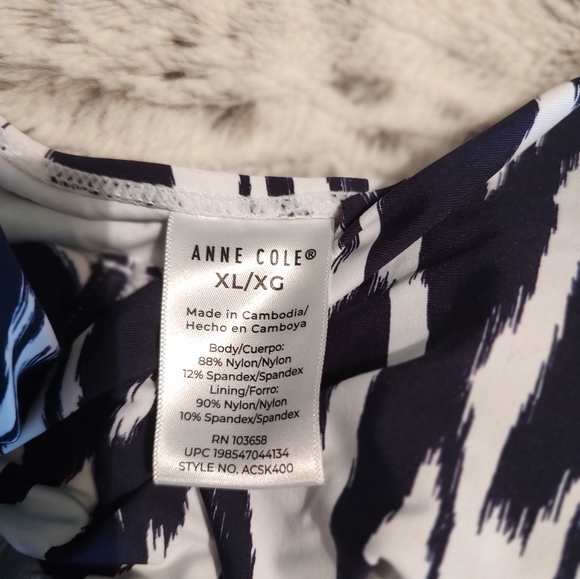 Anne Cole Navy White Ikat Tankini Swim Top XL UPF 50 Adjustable Straps - Picture 4 of 4